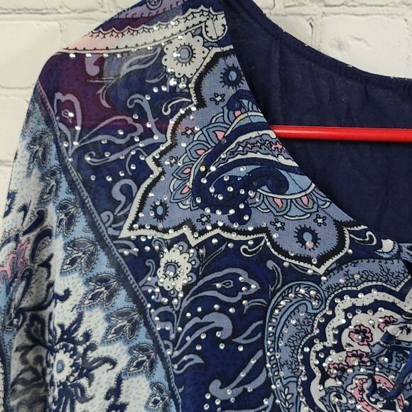 Dressbarn Westport Sparkly Blue Batwing Sleeveless Top Flowy Blouse Layered Work - Picture 6 of 10